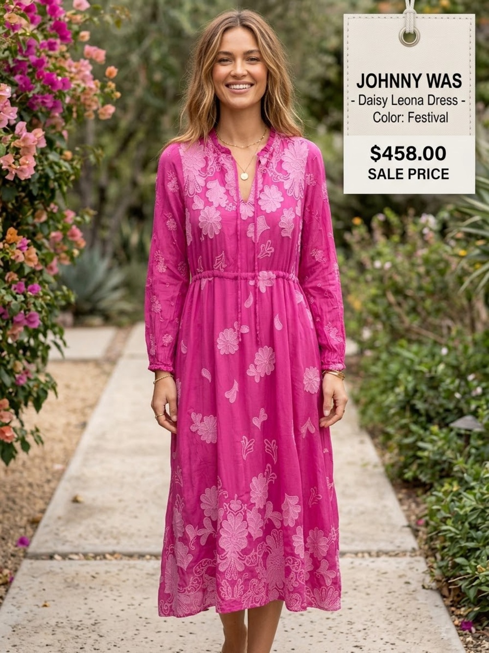 Johnny Was Festival Daisy Leona Dress - Hot Pink